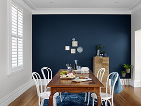 Dark navy blue & white dining room